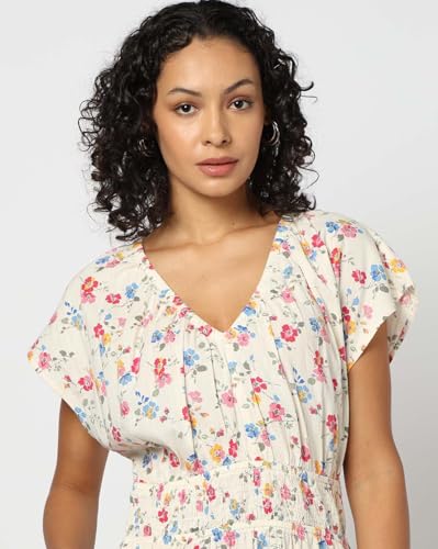 GAP Women Floral Short Sleeves v-neckneck a-line Dress,Multi,M Multicolour