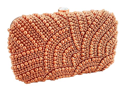 DUCHESS Women's Velvet Pearl Box Clutch with Detachable Chain Sling Strap - Hand Clutch Wallet Purse for Wedding Party, Casual (Copper,7 x2x 4 inches)