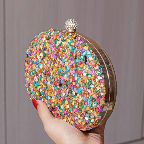 Mastyle® Handmade Shell Clutch For Women With Rhinestone Surface Diamond Lock And Chain Handle