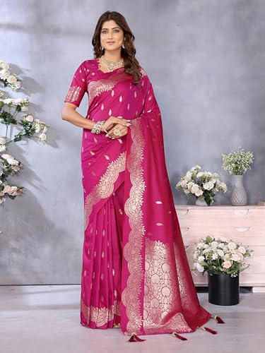 SGF11 Women's Kanjivaram Pure Soft Silk Saree With Unstitched Blouse Piece (Pink)