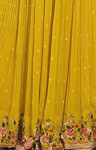 RUDRAPRAYAG Anarkali Georgette and Santoon Maxi Gown for Women | Long Anarkali Gown for Women Semi-Stitched Yellow