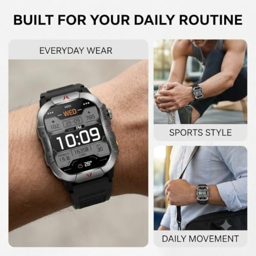 Drumstone Smart Watch for Men and Women, 2.01 Inch Square IPS Display, Bluetooth Calling, Fitness Tracker, IP68 Water Resistant Digital Smartwatch with Black Sports Band