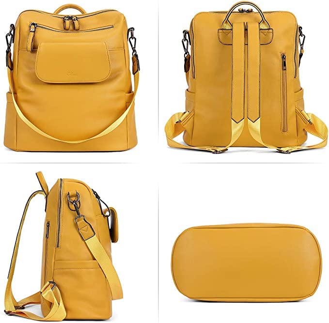 ProArch Medium 27L Large Fashion Convertible Anti-theft backpack Purse for Women Convertible Travel Vintage PU Leather Shoulder Backpack (Yellow)