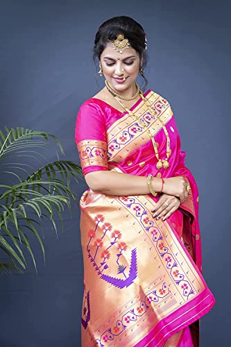 SGF11 Women's Paithani Kanjivaram Soft Silk Saree With Blouse Piece (Pink)