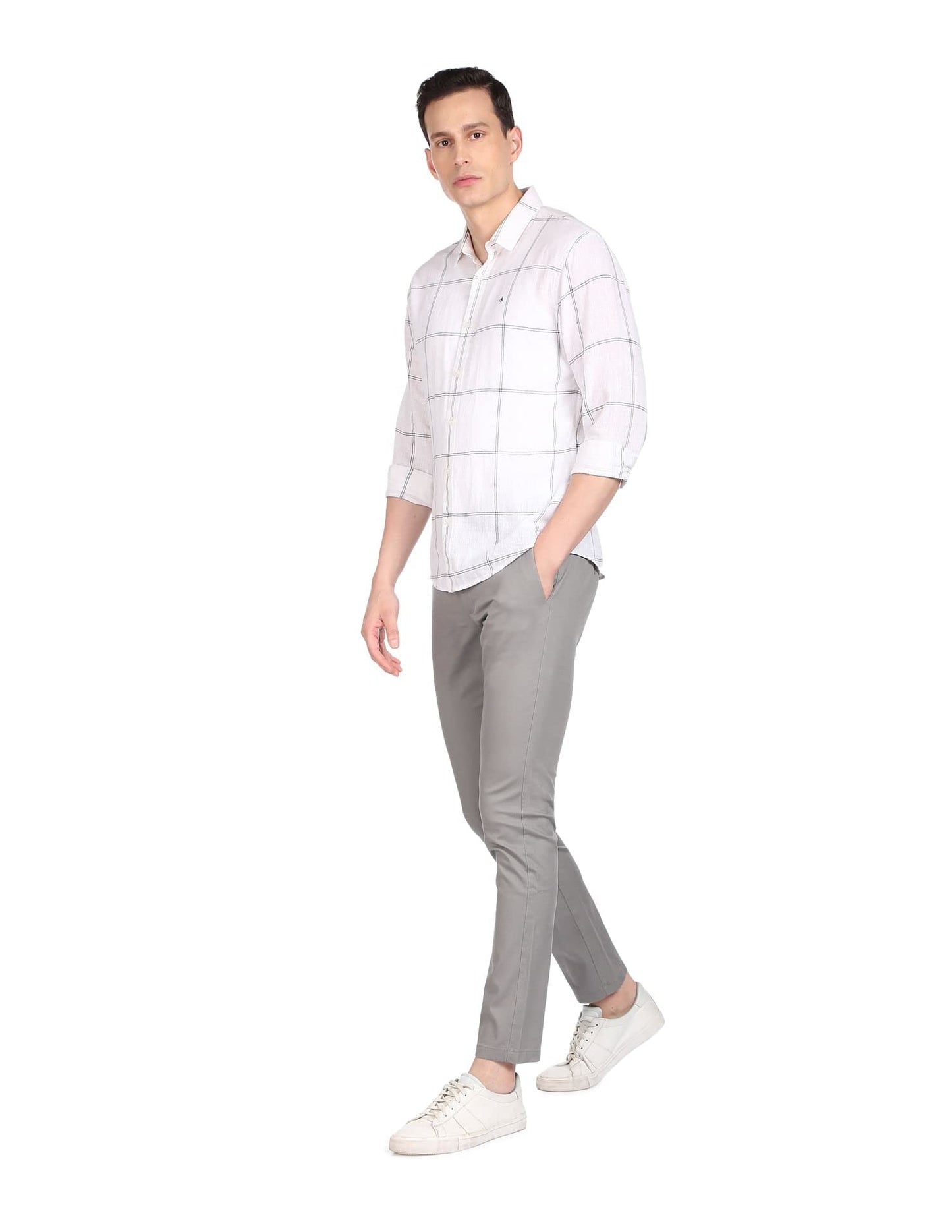 Arrow Men's Solid Slim Fit Acrylic Casual Trouser Grey