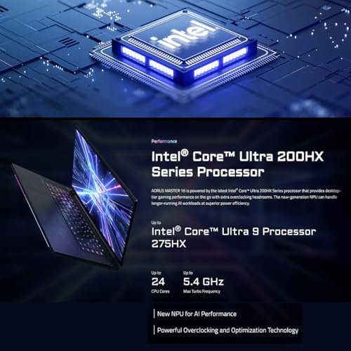 GIGABYTE AORUS Master 16 BYHC5INE65SH, Intel Ultra 9 275HX, RTX 5080, 240Hz QHD OLED, DDR5 5600 16G*2, 2TB (Gen4 1TB + Gen4 1TB), Dark Tide
