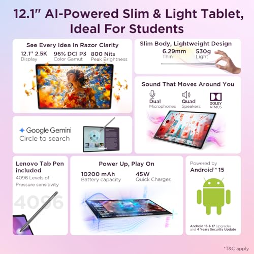 Lenovo Idea Tab Plus with Pen | Wifi |12.1" 2.5K Display, 800nits Peak Brightness |12GB RAM + 256GB ROM (Expandable upto 2TB)| MediaTek Dimensity 6400| 10200mAh|4 Speakers with Dolby Atmos| Cloud Grey