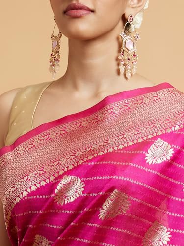 MOHEY Women's Art Silk Paisley Bordered Zari Weave Saree With Blouse Piece(Rani)