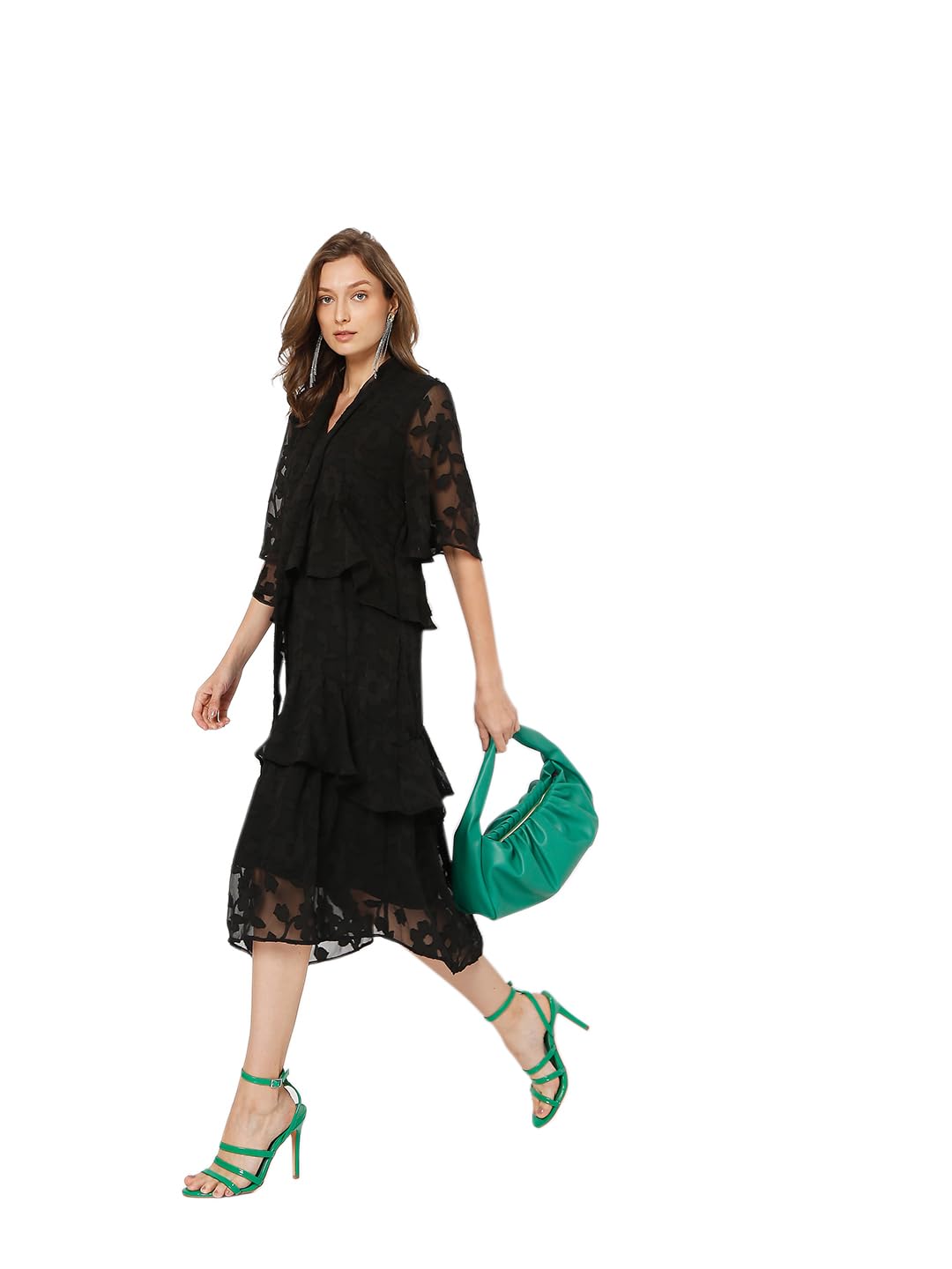 Vero Moda Women's Polyester A-Line Midi Dress (222243601-Jet Black_Jet S)