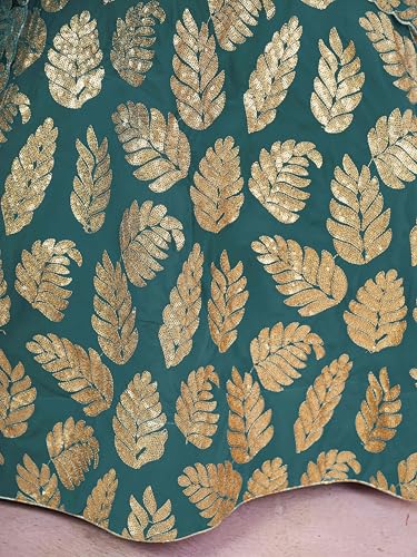 Zeel Clothing Women's Sequins Zari Embroidered Pure Georgette Semi Stitched Lehenga Choli With Dupatta (5120-Teal-Green-Wedding-Stylish-Lehenga-Choli-Latest; Free Size)