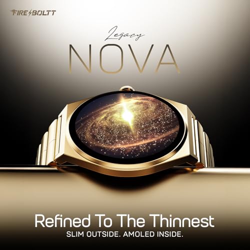 Fire-Boltt Phoenix Nova Smartwatch 1.43” Slim Super AMOLED Display, 466x466 Pixel Always-On Display, Bluetooth Calling, Health Tracker for Men & Women Imperial Gold