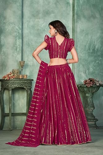 Warthy Ent Embroidery Work Georgette Fabric Lehenga Choli With Georgette Dupatta