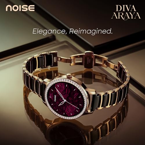 Noise Diva Araya Smartwatch for Women with AMOLED Display (850 Nits), 60 Precision-Set Crystals, Cycle Tracking, Skin Temperature, SOS with Live Location, 100+ Watch Faces - Iconic Rose Gold