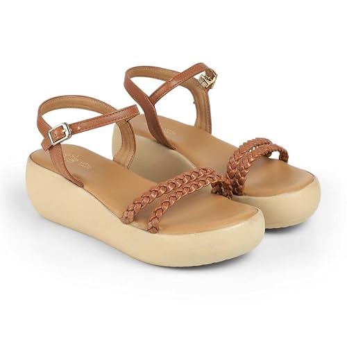tresmode LEVE Tan Women's Dress Wedge Sandals in Size 6 UK / 39 EU