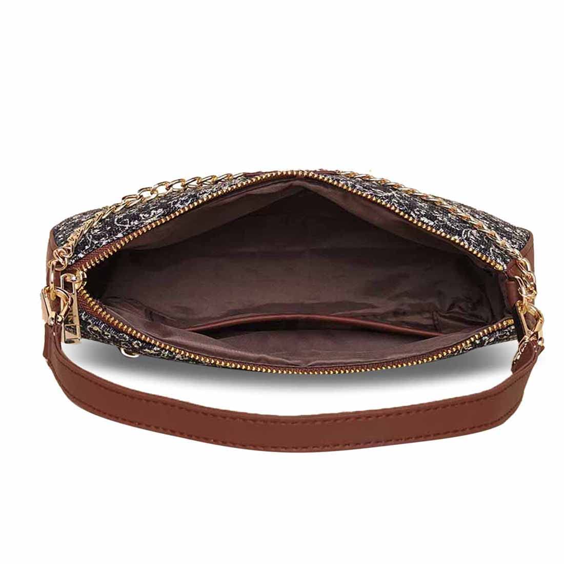 ZOUK Baguette Bag | Crossbody Bags for Women | Women's Handbags | Stylish Sling Bag for Woman | Vegan Leather Evening Bag | Travel & Office Use | Purse and Wallet | Lattice Lace Print