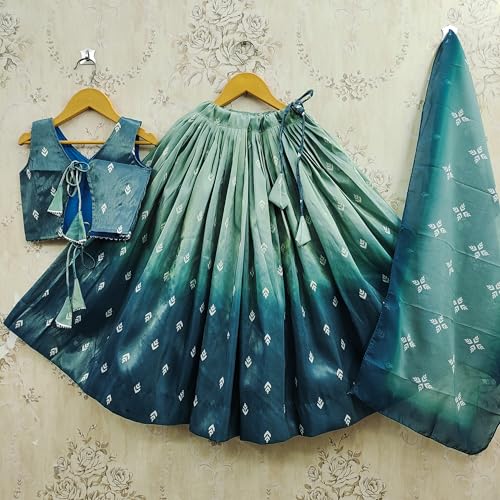 Helene Girls Ombre Lehenga Choli Set | Sleeveless V-Neck Crop Top & Flared Lehenga Skirt | Ethnic Wear for Kids | 2-8 Years Girls (Rama, 3-4 Years)