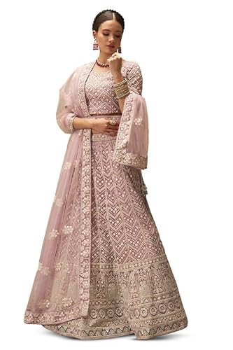 Soch Womens Purple Net Embroidered and Sequin Embellished Unstitched Lehenga Set