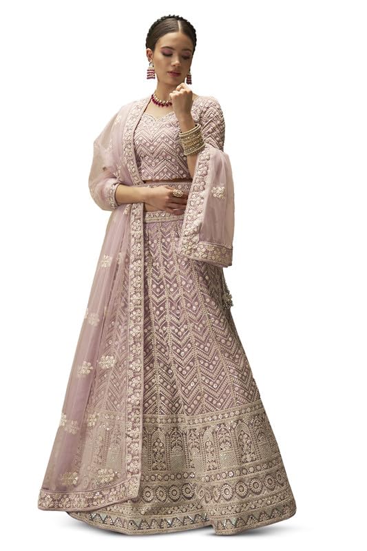 Soch Womens Purple Net Embroidered and Sequin Embellished Unstitched Lehenga Set