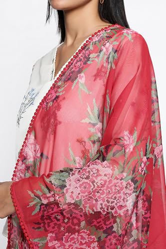 W for Woman Crimson Red Printed Chiffon Dupatta (Size: Free size)-W82584-126267