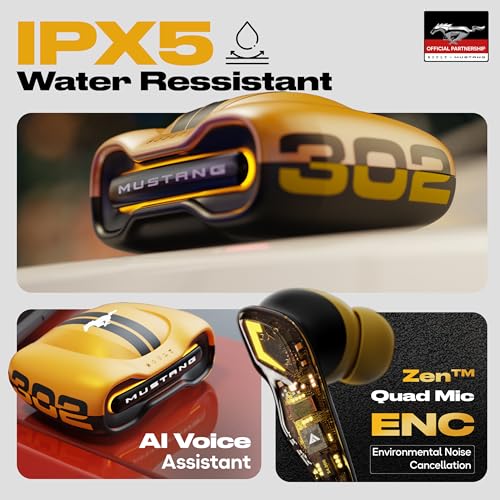 Boult X Mustang Newly Launched Torq TWS Earbuds with 60H Playtime, App Support, 4 Mics ENC, 45ms Low Latency, 13mm Driver, Breathing LEDs, Touch Control, Made in India, IPX5 Ear buds Wireless (Yellow)