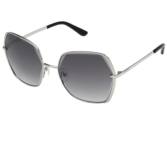 GUESS Women's Non-Polarized Hexagonal Sunglasses, Shiny Light Nickel Tin, 60, Grey, Large