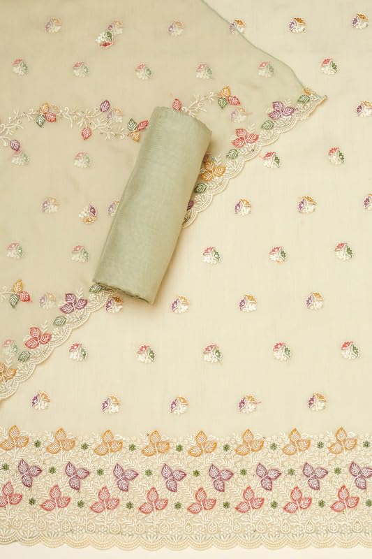 Soch Womens Olive Crinkle Chiffon Embroidered Unstitch Dress Material With Sequins