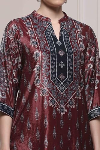 Biba Women Rust Polyester Straight Printed Suit Set_34
