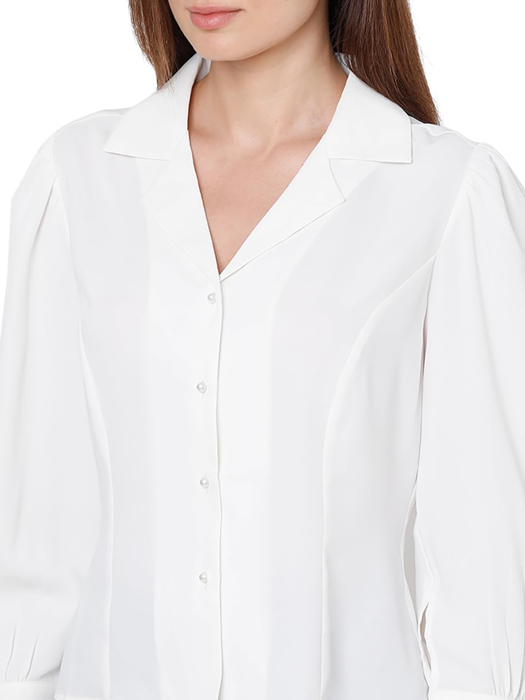 VERO MODA Women Solid White Polyester Regular Fit Shirt