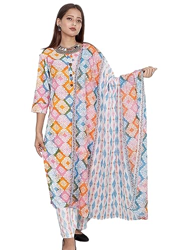 KASANI Printed Plus Size Kurta Set for Women, Plussize Suit Set, Straight Kurta with Palazzo and Dupatta (3XL to 10XL) Orange