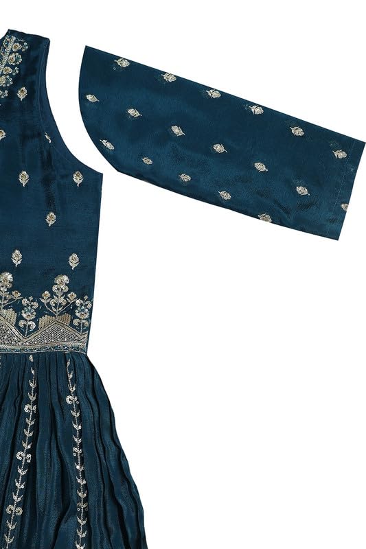 Soch Womens Blue Zari Embroidered Chinon Gown with Stones Work