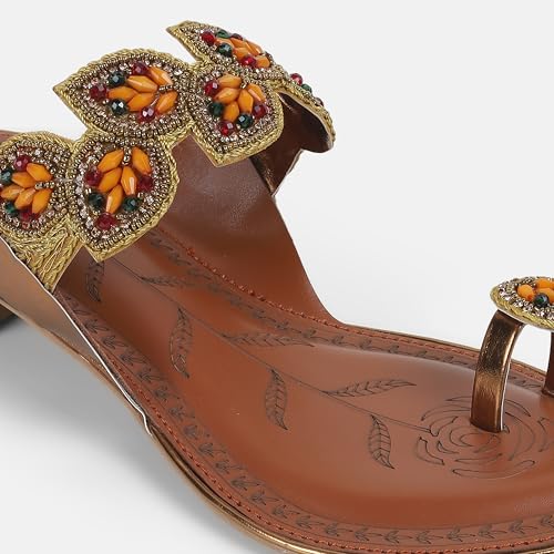 Mochi Women's Antique Gold Open Ethnic - Pathani with Flat sole UK/6 EU/39(32-781)