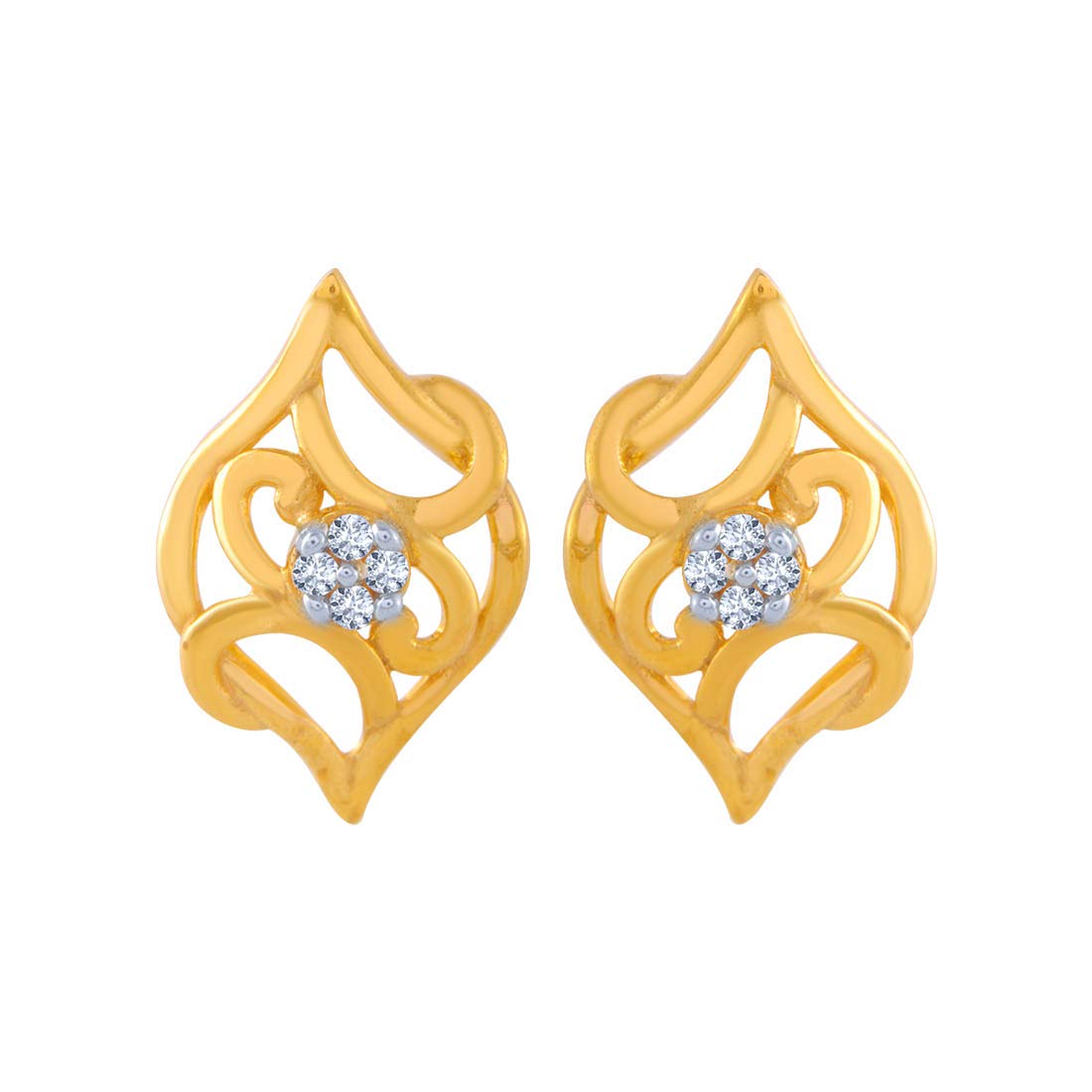 P.C. Chandra Jewellers 14k (585) Yellow Gold and American Diamond Stud Earrings for Women