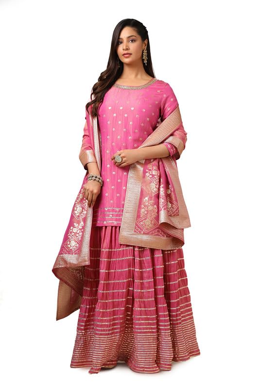 Soch Womens Mustard Tissue Zari Woven Suit Set With Cutdana