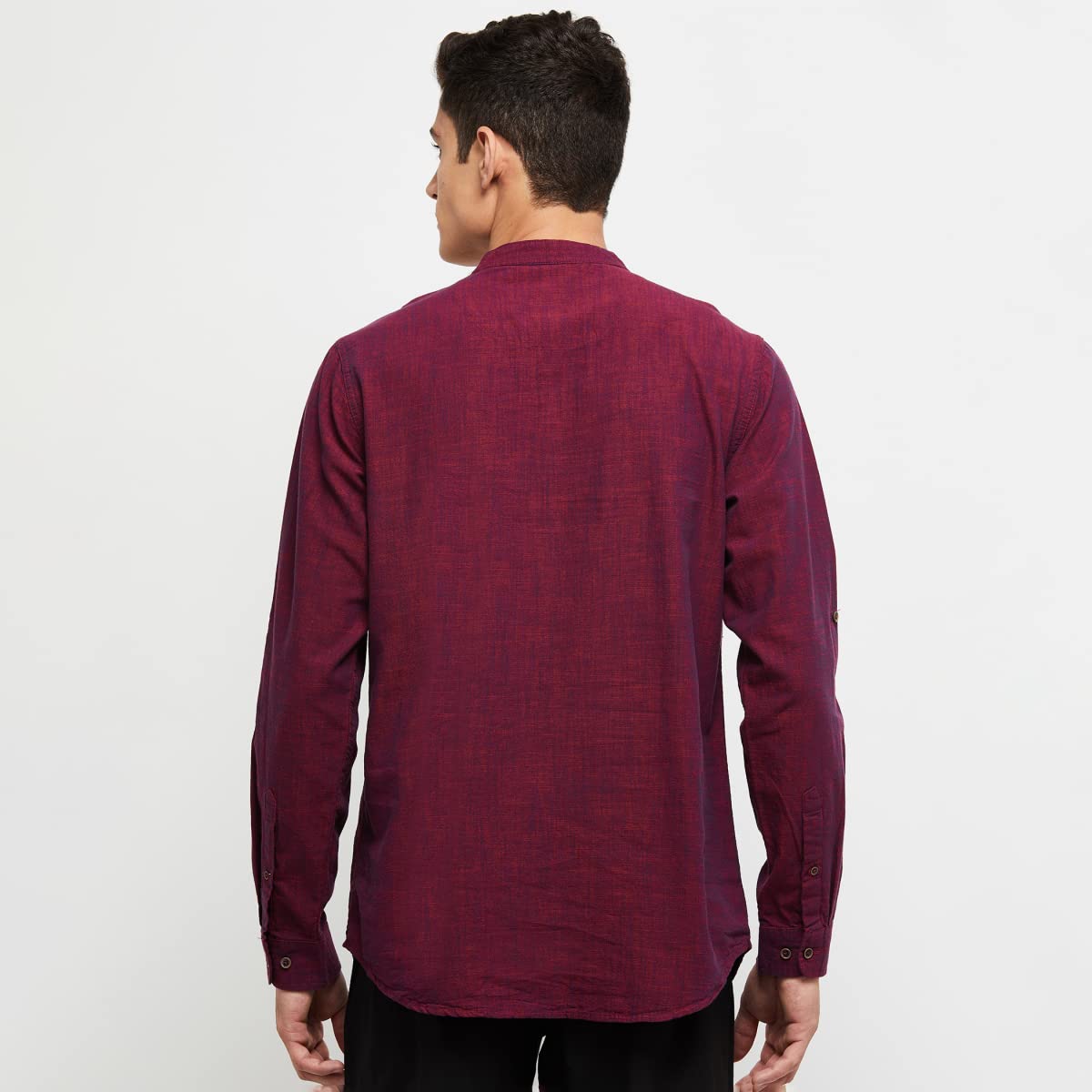 Max Men's Long Sleeves Regular Fit Solid Cotton Short Kurta with Band Collar (Maroon_L)