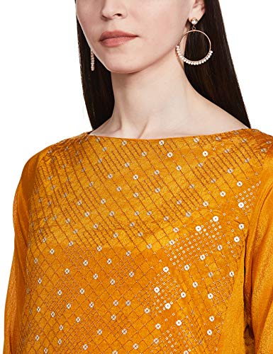 BIBA WOMEN EMBROIDERY FLARED SALWAR KURTA DUPATTA(SKDEMBROIDE6814_OCHRE_42)