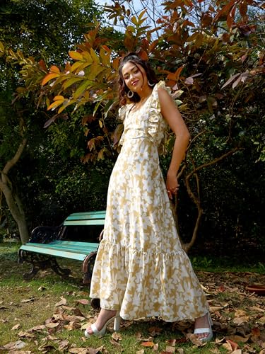 Olive Floral Back Tie-Knot Detail Maxi Dress