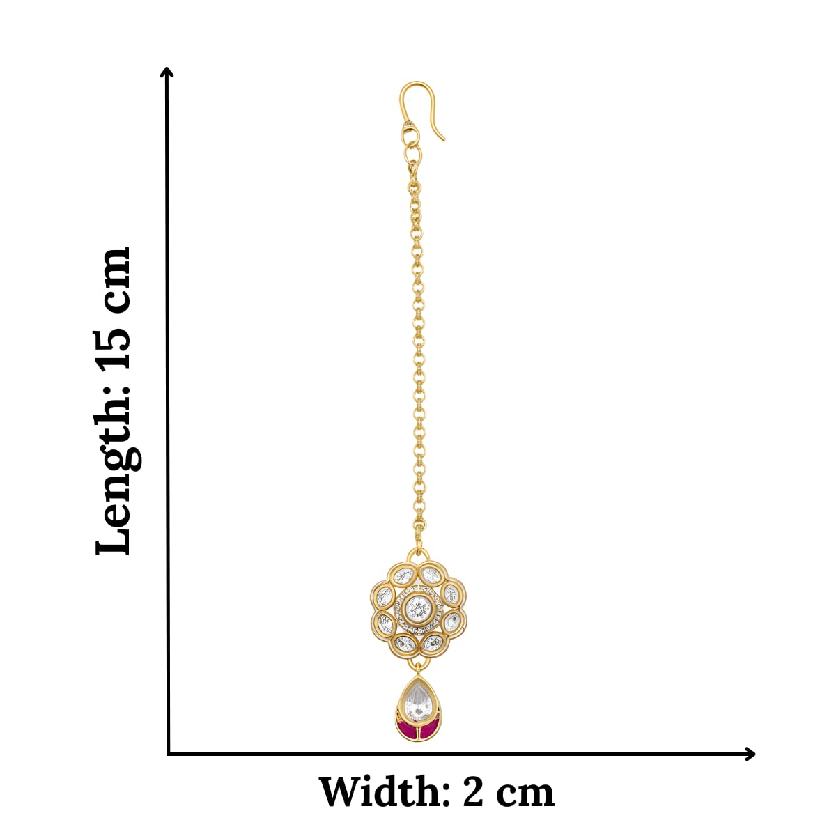 Iksava Traditional Kundan Maang Tikka for Women & Girls | Gold Plated Bridal Accessory with Pearl Drop | Ethnic Wedding & Festive Jewellery (Desing 1)