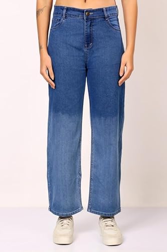 London Hills Women High Waist Wide Leg Jeans | Ombre Blue Denim | Loose Fit | Full Length Casual Jeans