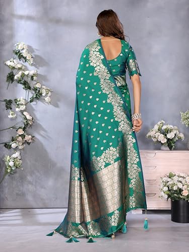 SGF11 Women's Kanjivaram Pure Soft Silk Saree With Unstitched Blouse Piece (Rama Green)