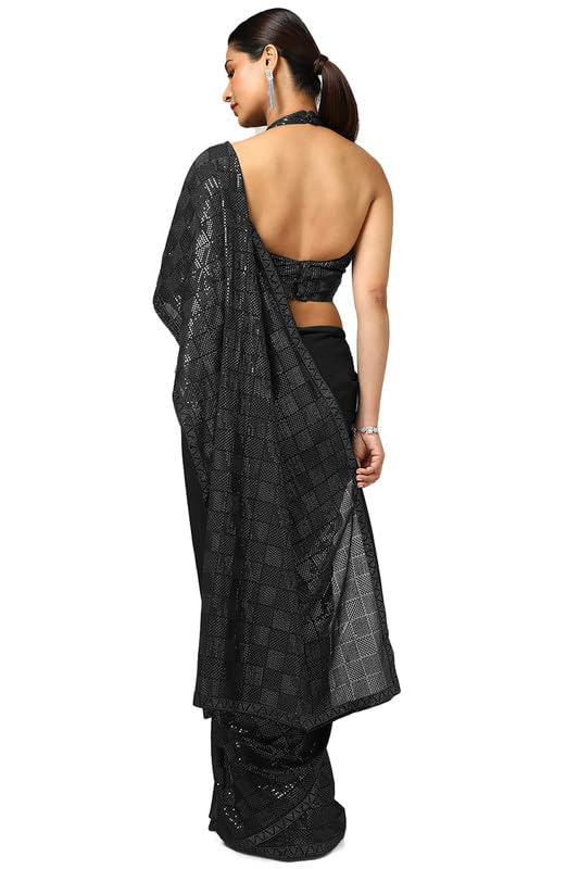 Soch Womens Black Sequin Embellished Georgette Saree With Sequin