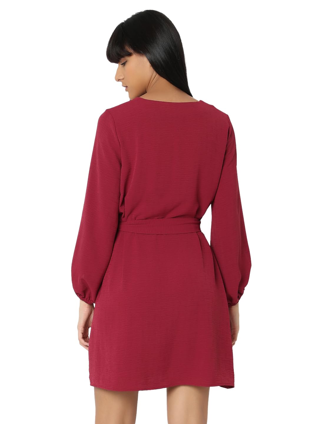VERO MODA ' Women's' Polyester A-Line Above The Knee Dress (10315116-Red Plum_Red