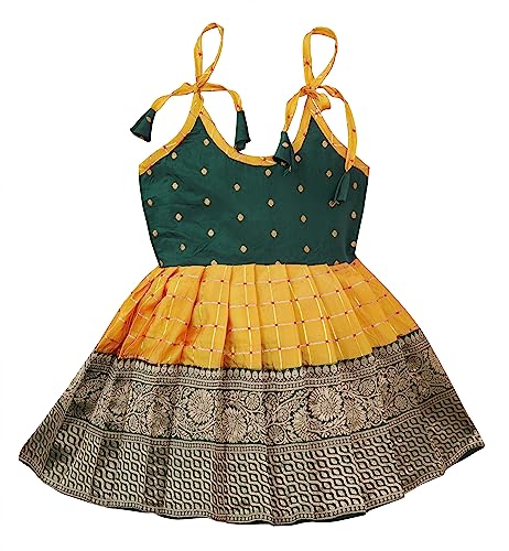 Suzvan South Indian Traditional Pattu Pavadai Tapeta Silk Lehenga Choli (3-6 Months)