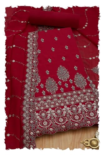 Soch Womens Maroon Crepe Embroidered Unstitched Dress Material With Sequins