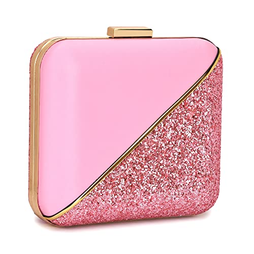 TOOBA Handicraft Hand Embroidered Box Clutch Bag Purse for Bridal, Casual, Wedding Bag for Women & Girls (Pink Dual)