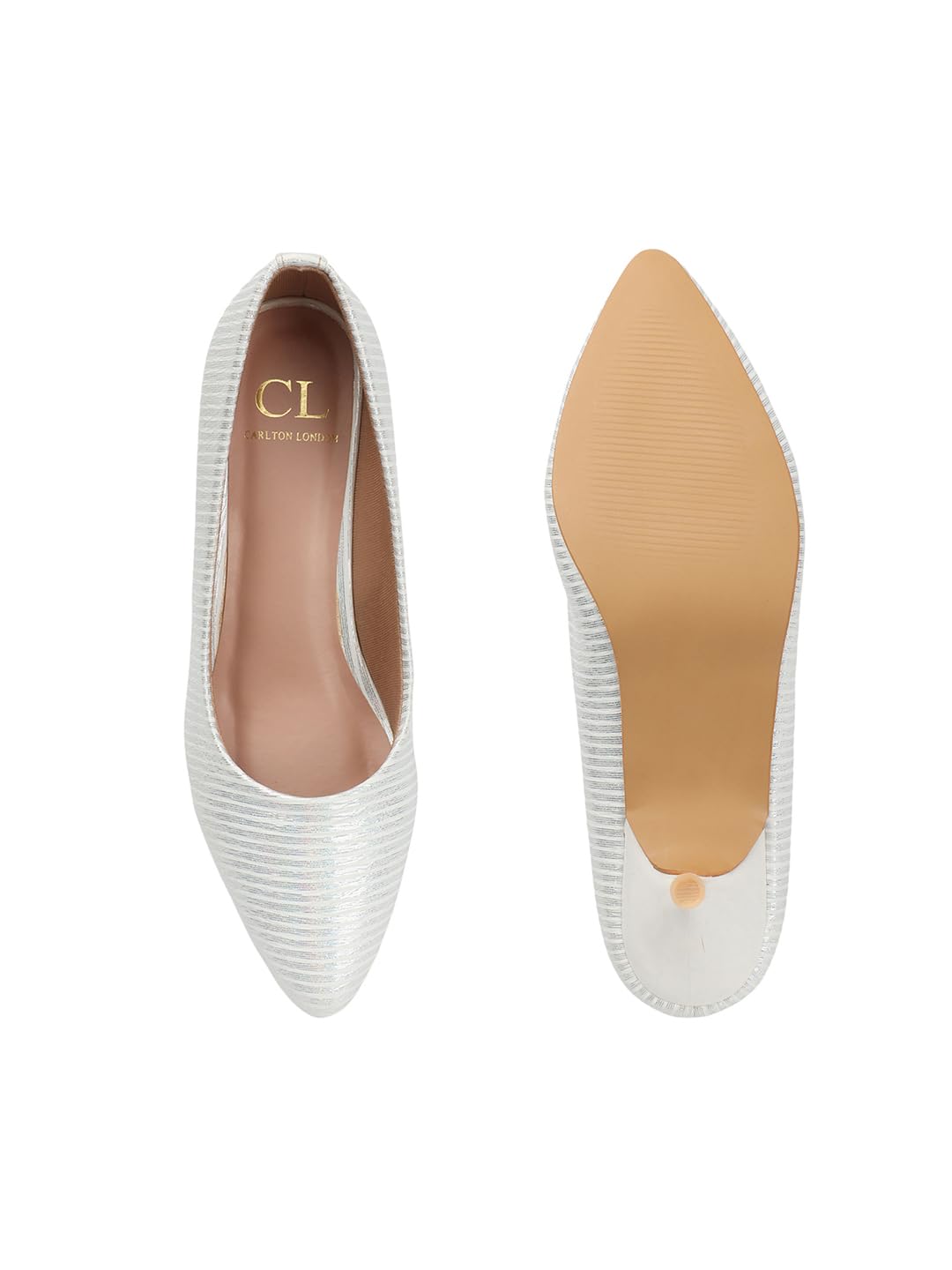 Carlton London Women White Stylish Slip-on Pump Shoes with Stiletto Heels, Pointed Toe (40)