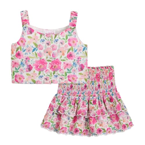 Hopscotch Girls Sleeveless Pink Floral Print Skirt Set For Ages (4-5 Years)