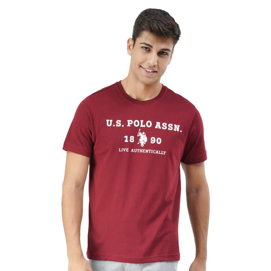 U.S. POLO ASSN. Men Cotton Comfort Fit Brand Print I683 Regular Fit T-Shirt - Pack Of 1 (Red Large)