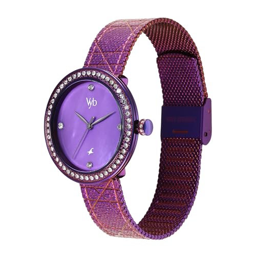 Fastrack Vyb Quartz Analog Purple MOP Dial Dark Purple Mesh Strap Watch for Women-FV60056QM01W