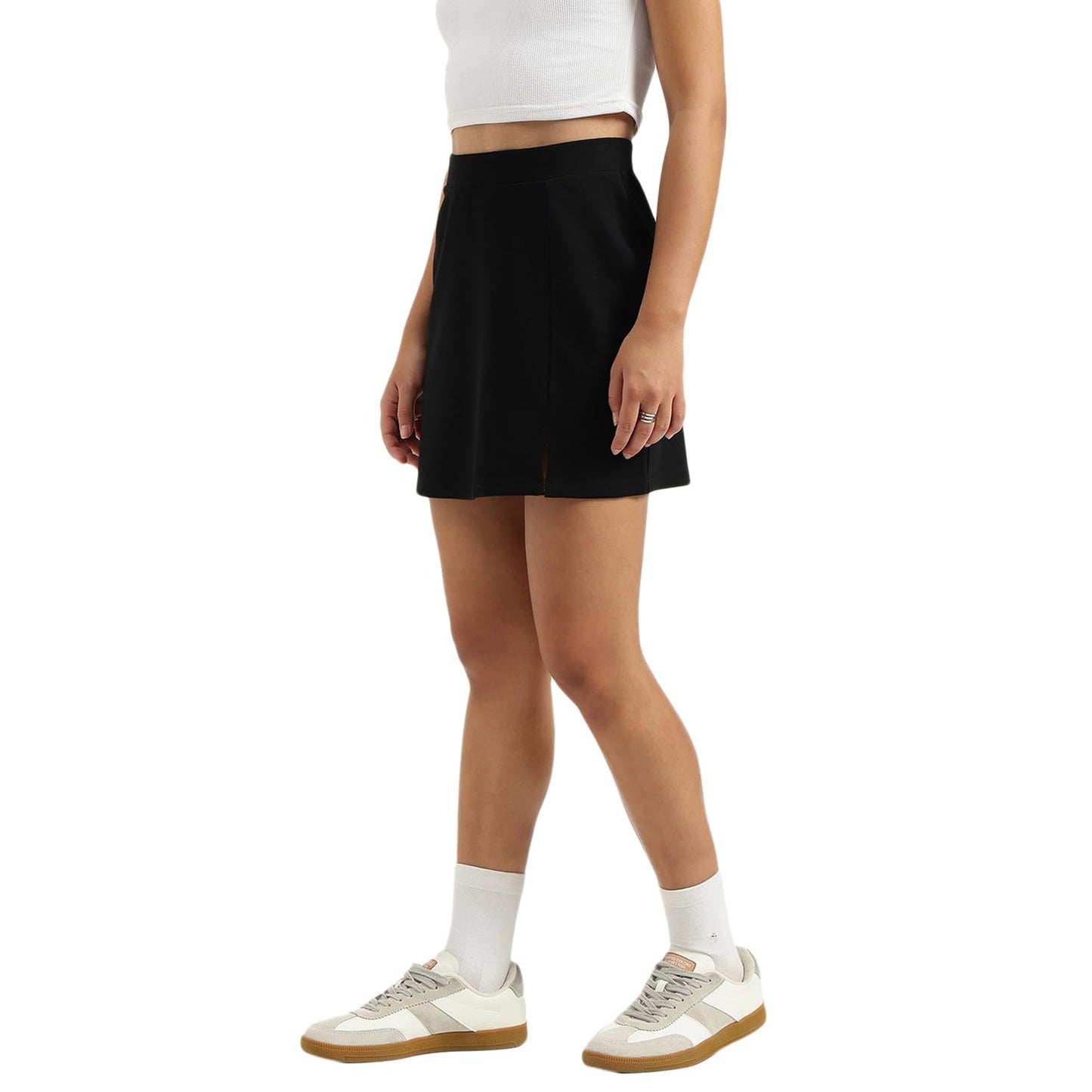 United Colors of Benetton Solid Ponte Skirt - (Size:M) - 26P39HHD001WG100 Black