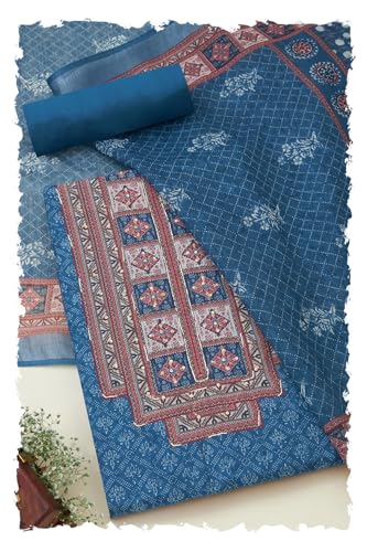 Soch Womens Indigo Linen Ethnic Motifs Unstitch Dress Material With Sequins